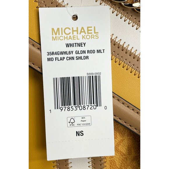 NEW Michael Kors Whitney Medium PVC Flap Chain Shoulder Bag Golden Rod Handbag - Picture 4 of 6